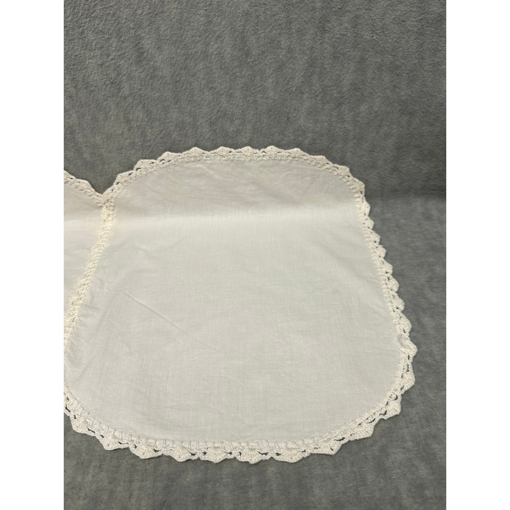 Vintage DoiIies Set of 2 Cotton Off White Hand Crocheted Lace Trim 14" x 11" - Picture 3 of 6